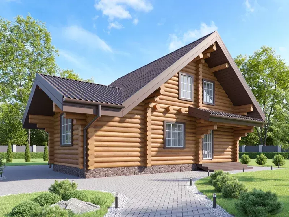 Деревянные дома из бревна с эркером в гостиной