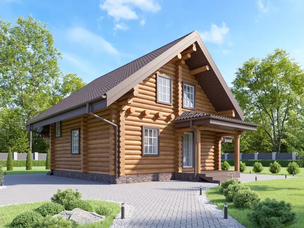 Деревянные дома из бревна с эркером в гостиной