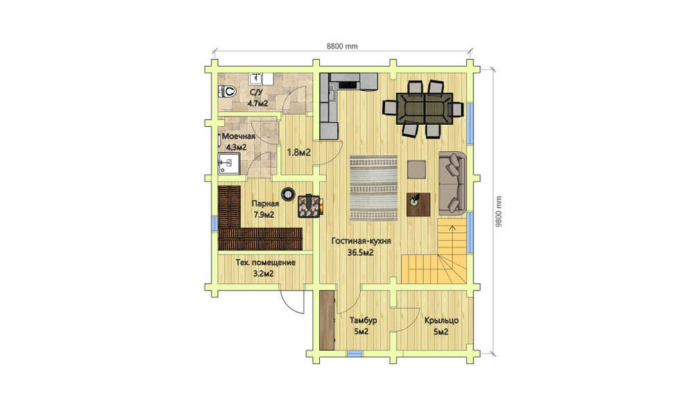 Планировка дома с баней 8,5 х 9,5 #810 первый этаж