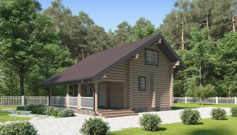 Дом-баня из бревна с террасой