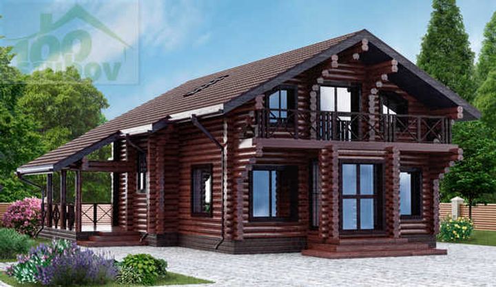 Проект дома из бревна в стиле шале #930