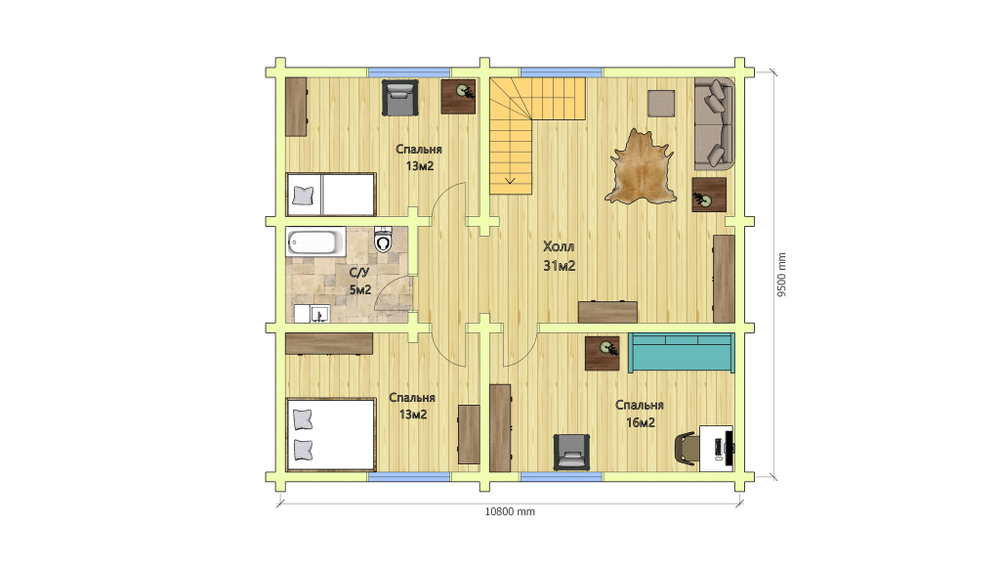 План мансарды коттеджа из дерева #491