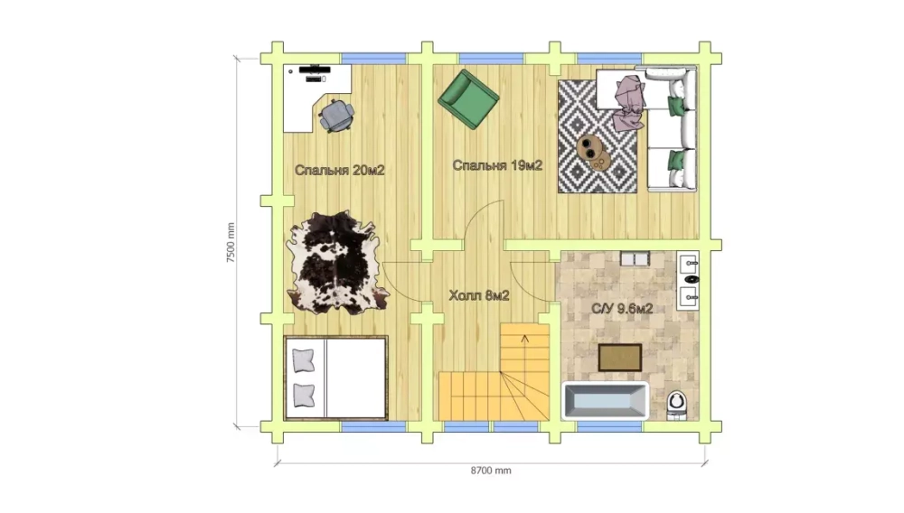 Дом-баня из бревна сруба 8 х9 с мансардой и балконом
