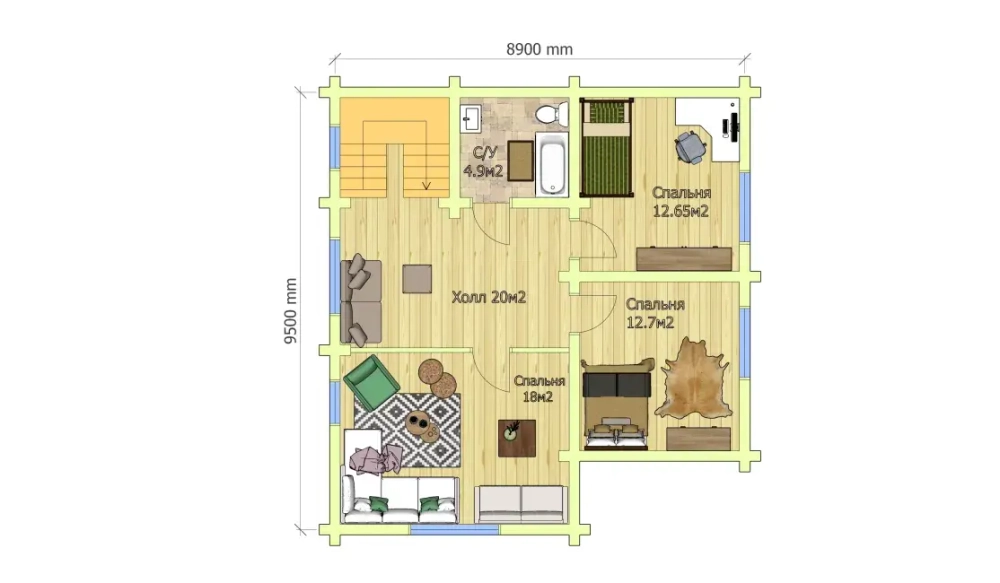 Современный дом: 6 спален и веранда