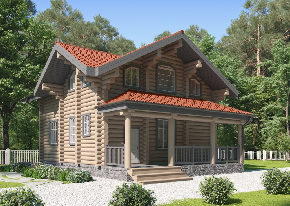 Загородные дома 8х10 с мансардой из бревна #902