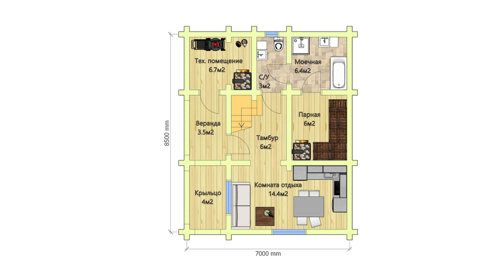 Планировка первого этажа дома-бани  #199