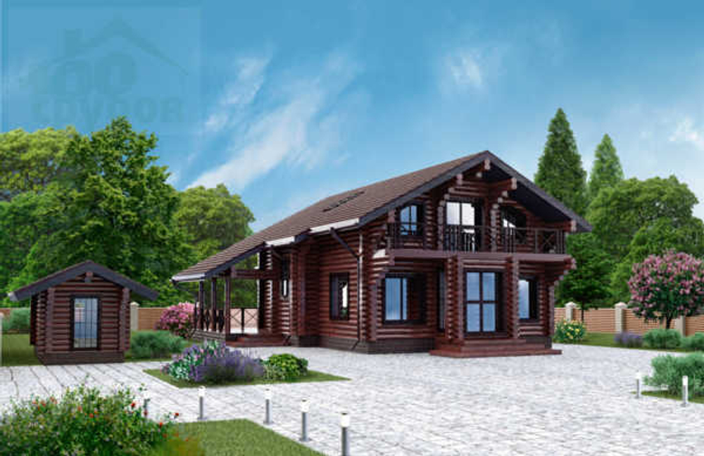 Проект дома из оцилиндрованного бревна в стиле шале #930