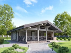 Одноэтажная баня-дом с террасой-верандой