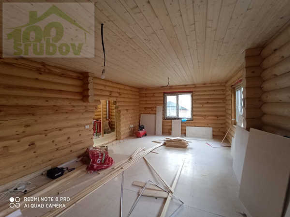 Сруб-коттедж 848: обсада (окосячка), окна, двери, водосточная система, фундамент винтовые сваи