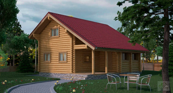 Дом из бревна с террасой 1