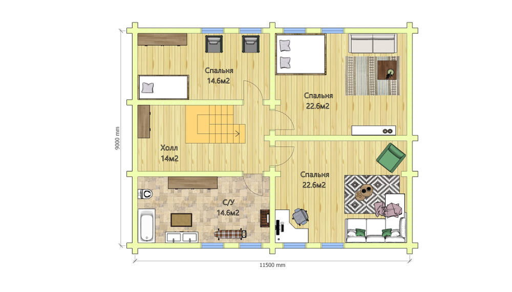 План мансардного этажа из оцилиндрованного бруса #409