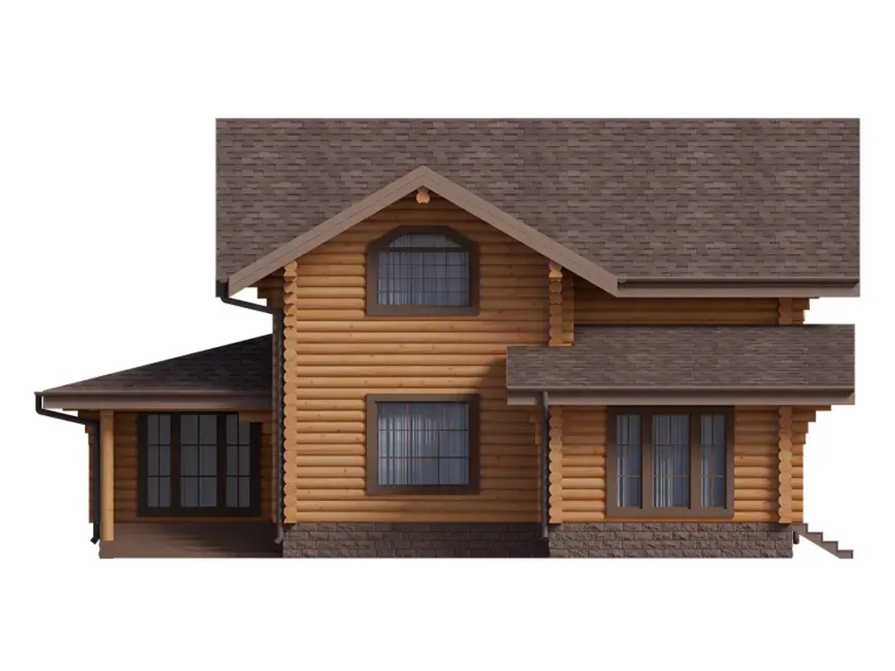 Деревянный дом с террасой и мансардой