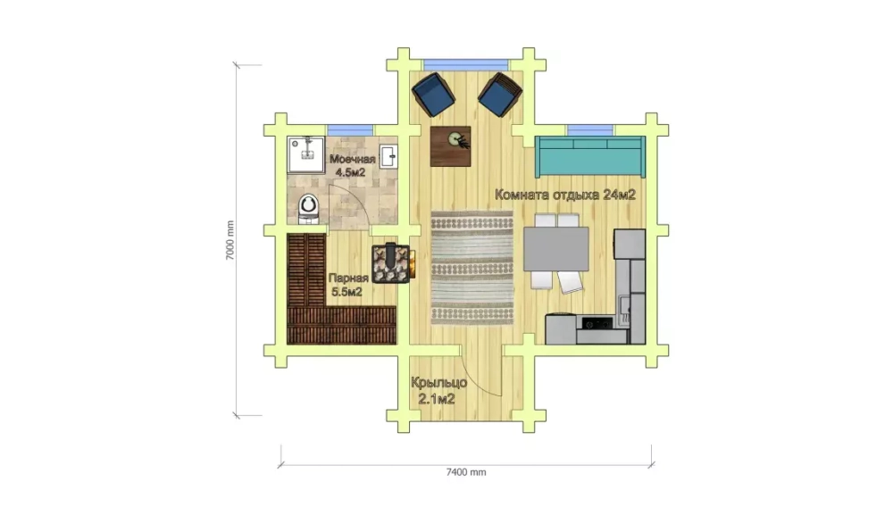 Планировка бани из бревна и бруса #290