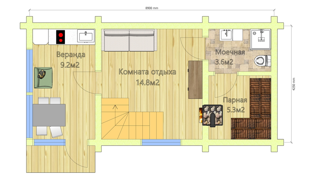 План первого этажа бани #1009