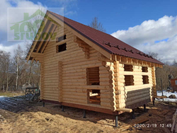 монтаж металлочерепицы сруба #981 стальной бархат