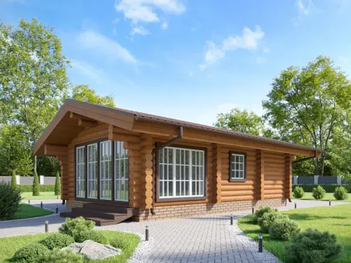 Дом-баня из бревна с барбекю