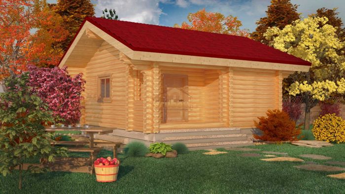 Баня из бревна под усадку 6x6 с крыльцом 1