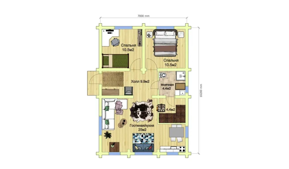 Деревянная баня с двумя комнатами-спальнями