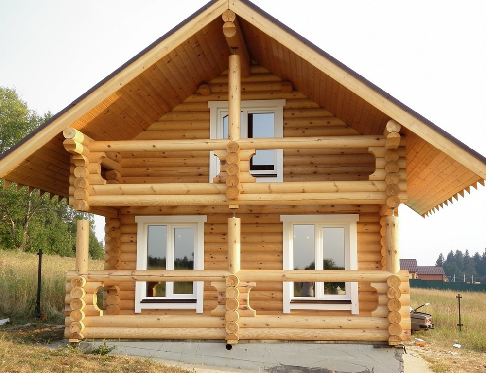 Дачные срубы домов-бань с террасой и балконом