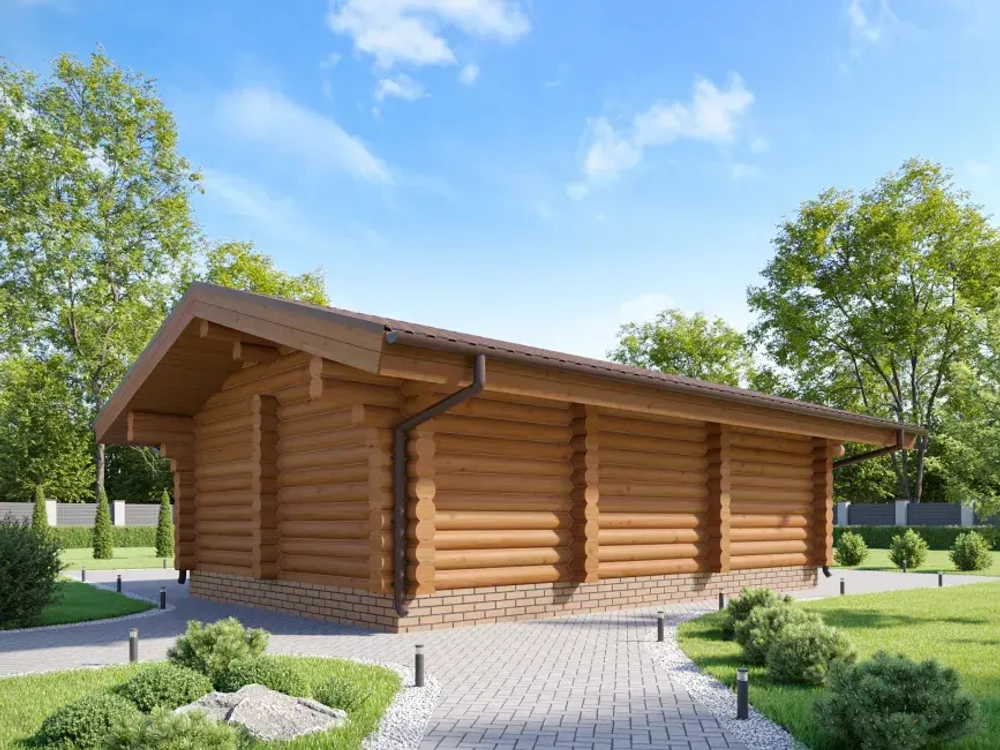 Дом-баня из бревна с барбекю