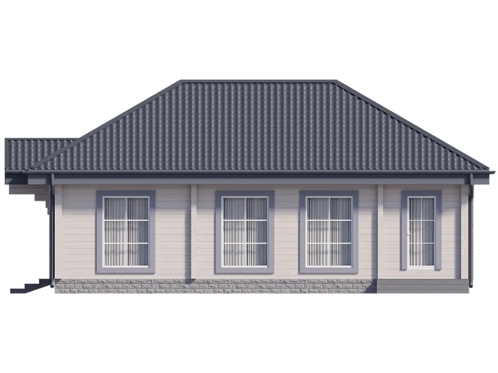 Одноэтажный дом из бруса с вальмовой крышей: 3 спальни