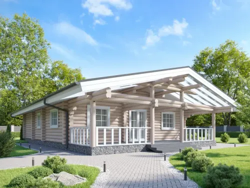 Одноэтажный коттедж-сруб | 3 спальни