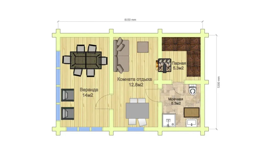 Дом-баня из бревна с барбекю