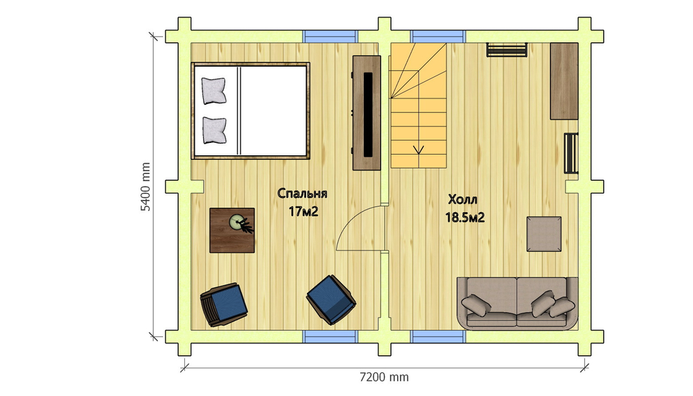план мансарды дома из бревна #1083