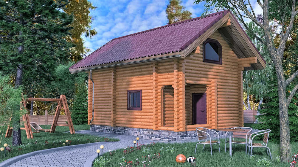 Современная баня-дом 6х9 # 527 из бруса и бревна