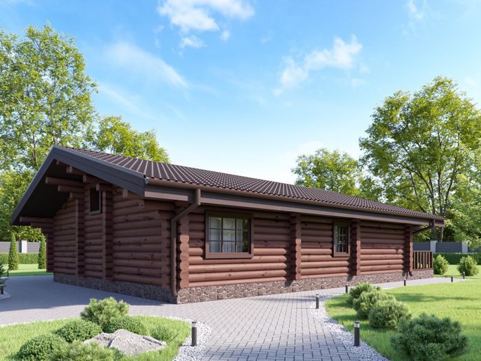 Одноэтажный дом из бруса оцилиндрованного | 3 спальни 2