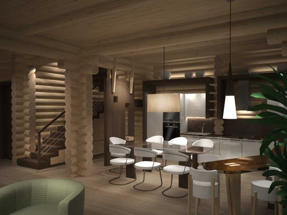 Визуализация интерьера коттеджа из бревна #272