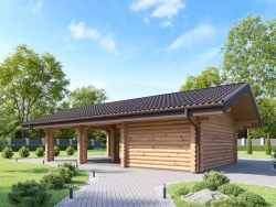 Одноэтажные гаражи из бревна с хозблоком