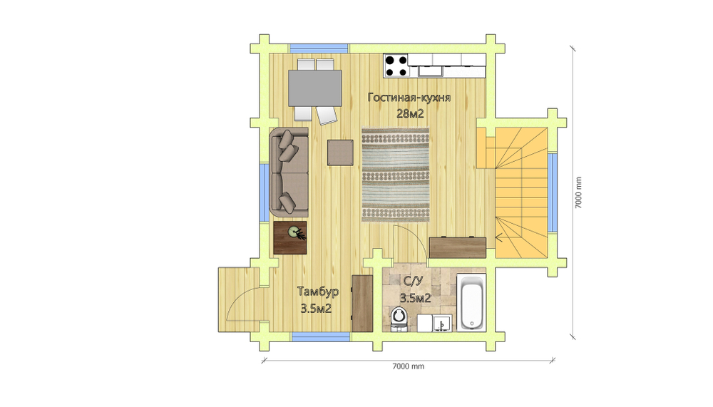 План первого этажа дома 7х8 #501