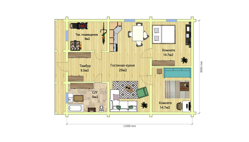 Планировка одноэтажного дома из бревна проект #715