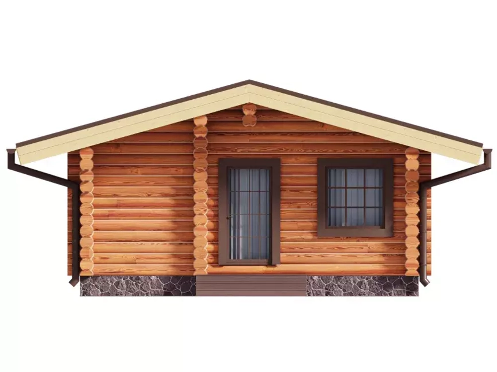 Одноэтажная баня из бревна с комнатой отдыха