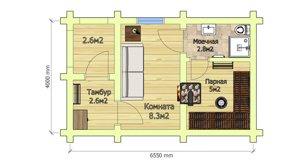 План бани с крыльцом