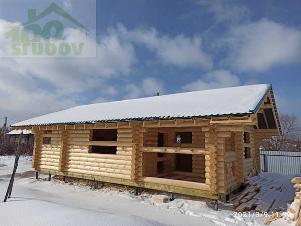 Сборка бани #1114 из бревна 220 февраль 2021