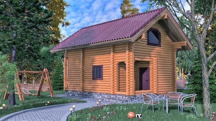 Современная баня-дом 6х9 # 527 из бруса и бревна