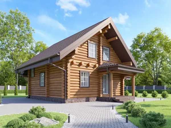 Деревянные дома из бревна с эркером в гостиной