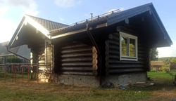 Баня #1352 в июле 2024 года, покраска снаружи маслом Торвенс цвет венге