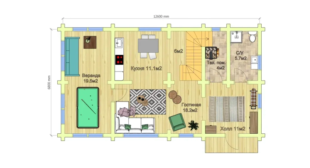 Современный дом с мансардой из бревна