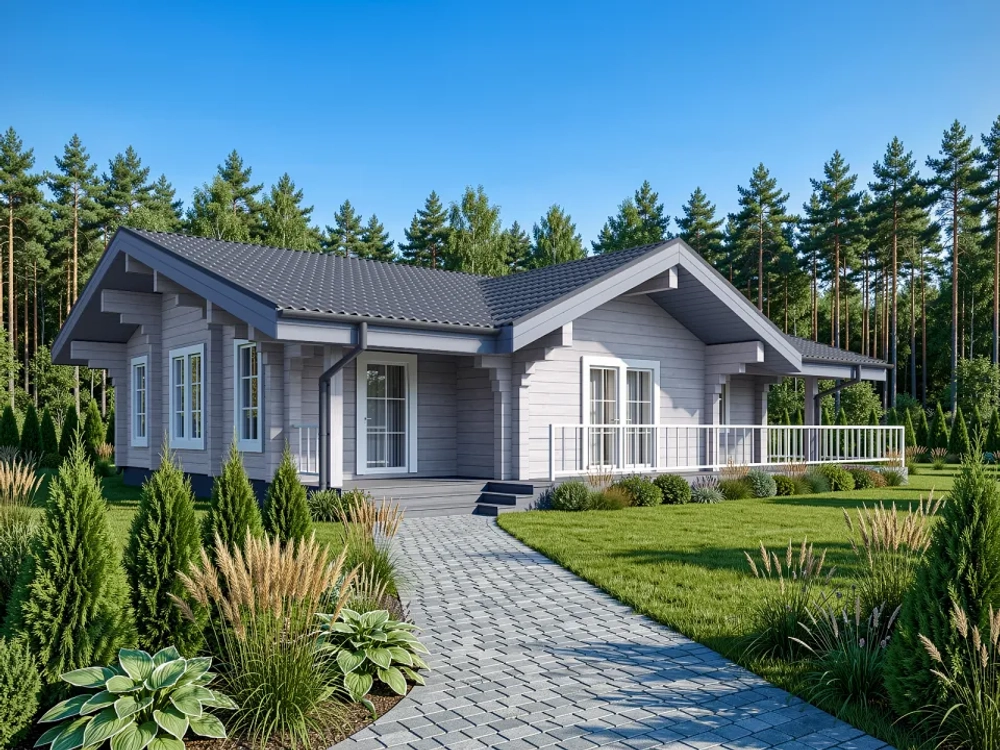 Одноэтажный дом из бруса 10х12: 3 спальни