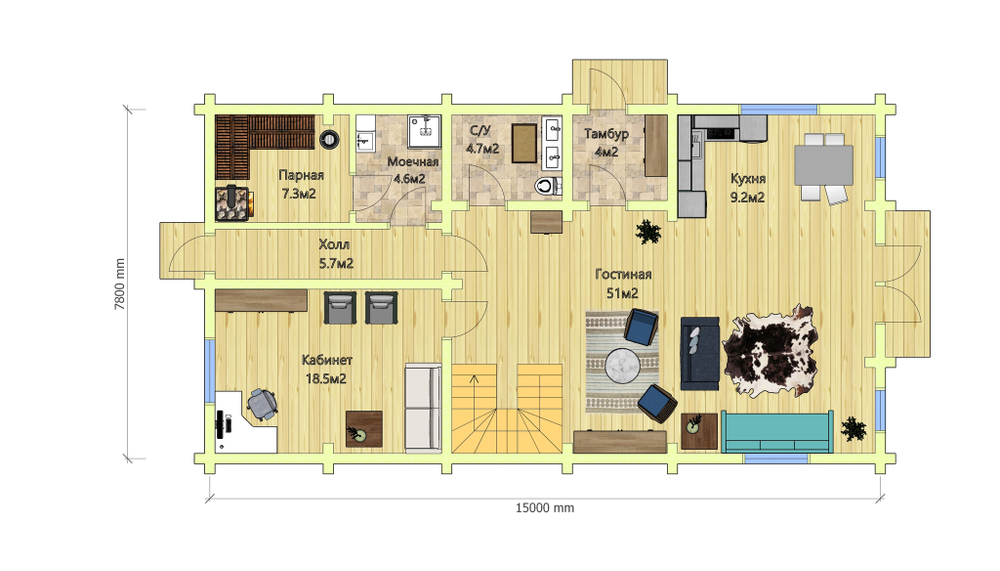 Большие дома 200 м² с парной из бревна под усадку