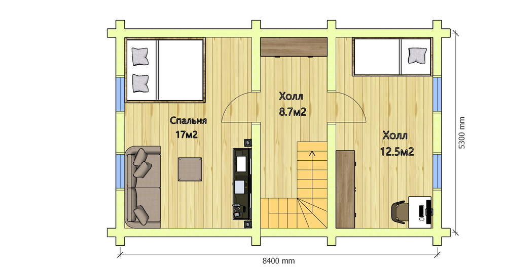 План второго этажа сруба с мансардой #879