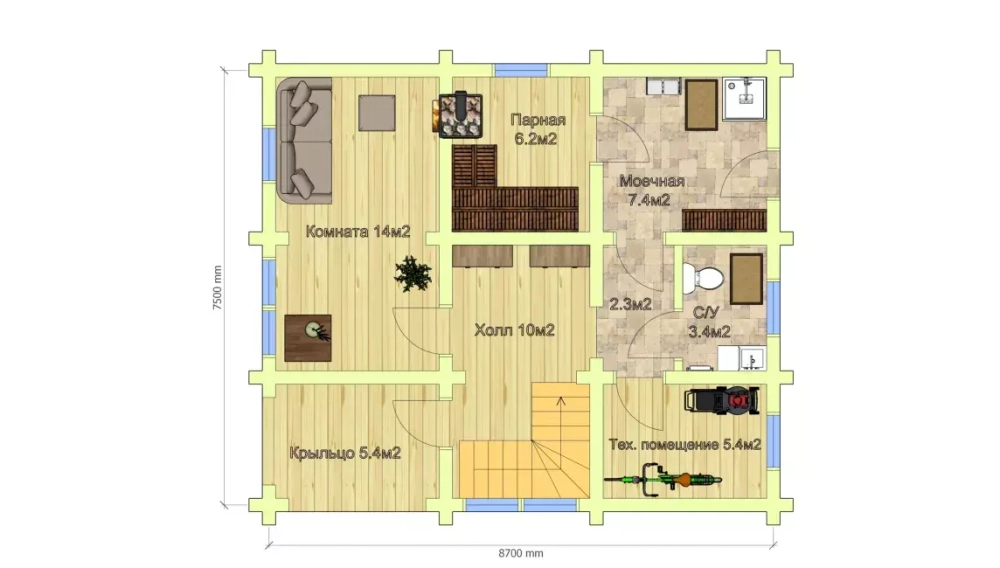 Дом-баня из бревна сруба 8 х9 с мансардой и балконом
