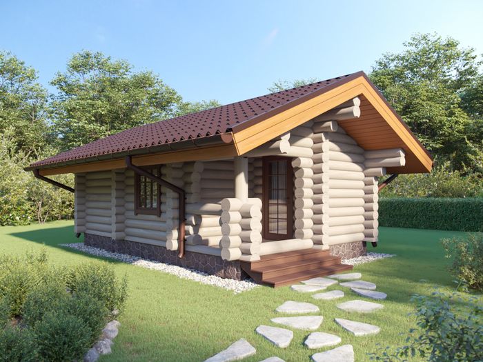 Небольшая баня из бревна с крыльцом 1