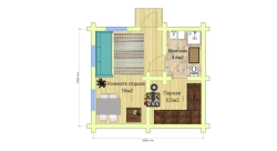 Одноэтажная баня из бревна с комнатой отдыха