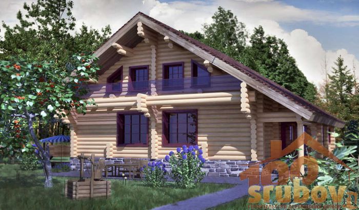 Дома из оцилиндрованного бревна в стиле шале 200 м² 1